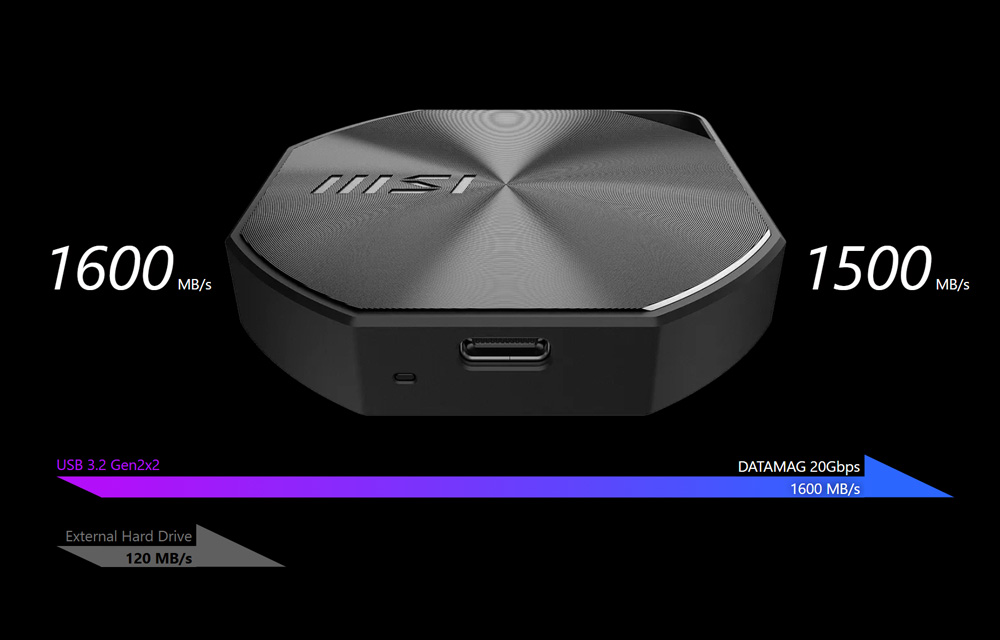 MSI DATAMAG 20Gbps USB 3.2 Gen 2x2 Magnetic Portable SSD - 1TB